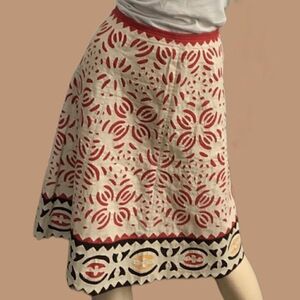 Lafayette 148 Bohemian Cutout Neutral Fall Colors Skirt